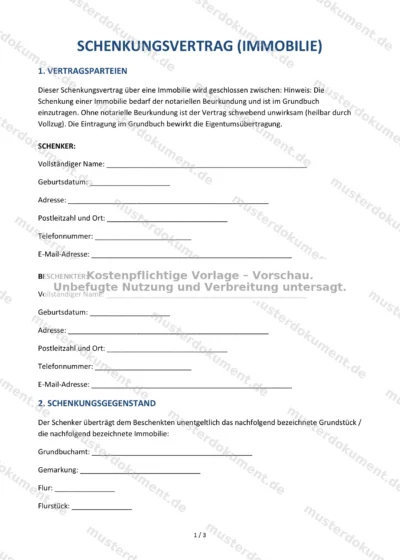 Schenkungsvertrag (Immobilie) — Vorlage Word & PDF — Vertragsvorlage im DOCX-Format
