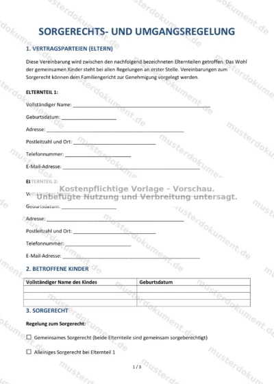 Sorgerechts- und Umgangsregelung — Vorlage Word & PDF — Vertragsvorlage im DOCX-Format