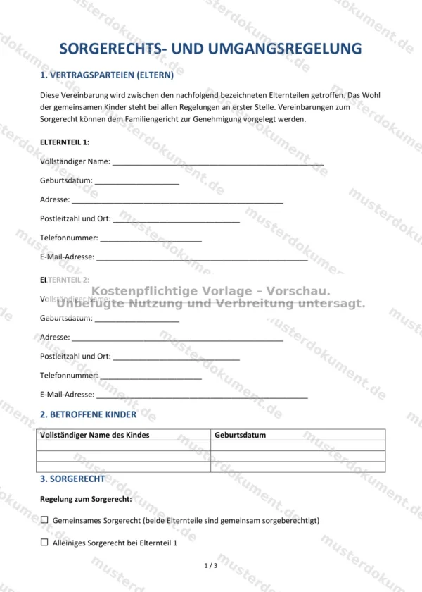 Sorgerechts- und Umgangsregelung — Vorlage Word & PDF