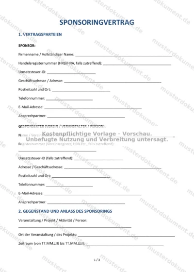 Sponsoringvertrag — Vorlage Word & PDF — Vertragsvorlage im DOCX-Format