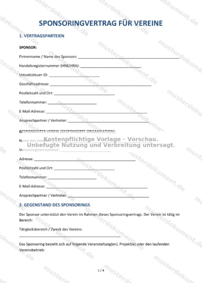 Sponsoringvertrag für Vereine — Vorlage Word & PDF — Vertragsvorlage im DOCX-Format