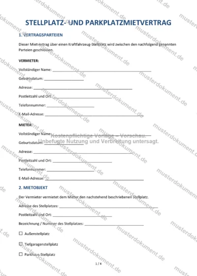 Stellplatz- und Parkplatzmietvertrag — Vorlage Word & PDF — Vertragsvorlage im DOCX-Format