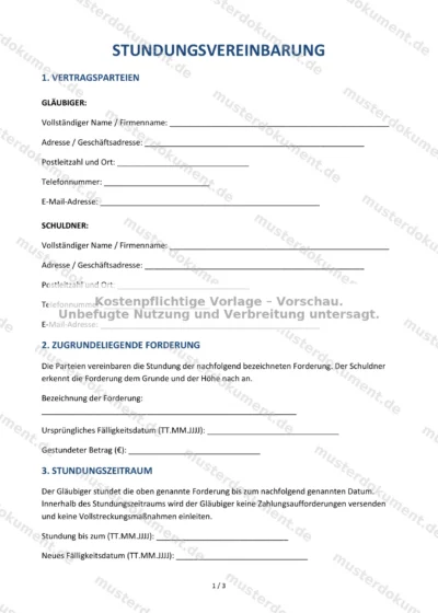 Stundungsvereinbarung — Vorlage Word & PDF — Vertragsvorlage im DOCX-Format