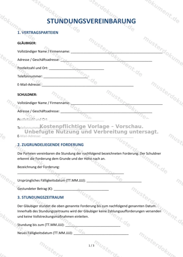 Stundungsvereinbarung — Vorlage Word & PDF