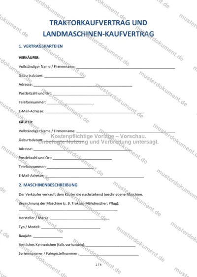 Traktor-Kaufvertrag — Vorlage Word & PDF — Vertragsvorlage im DOCX-Format