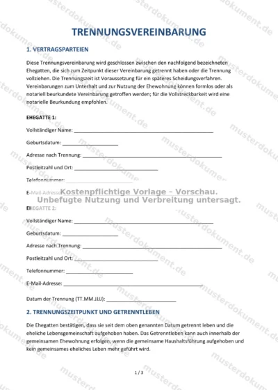 Trennungsvereinbarung — Vorlage Word & PDF — Vertragsvorlage im DOCX-Format