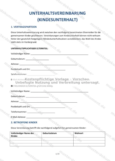Unterhaltsvereinbarung — Vorlage Word & PDF — Vertragsvorlage im DOCX-Format