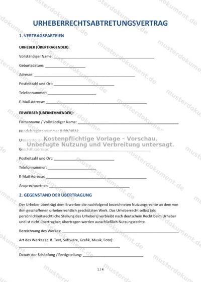 Urheberrechtsabtretungsvertrag — Vorlage Word & PDF — Vertragsvorlage im DOCX-Format