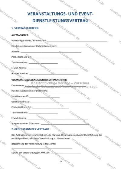 Veranstaltungsvertrag — Vorlage Word & PDF — Vertragsvorlage im DOCX-Format