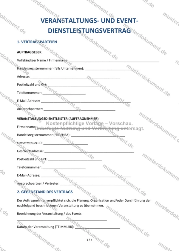 Veranstaltungsvertrag — Vorlage Word & PDF