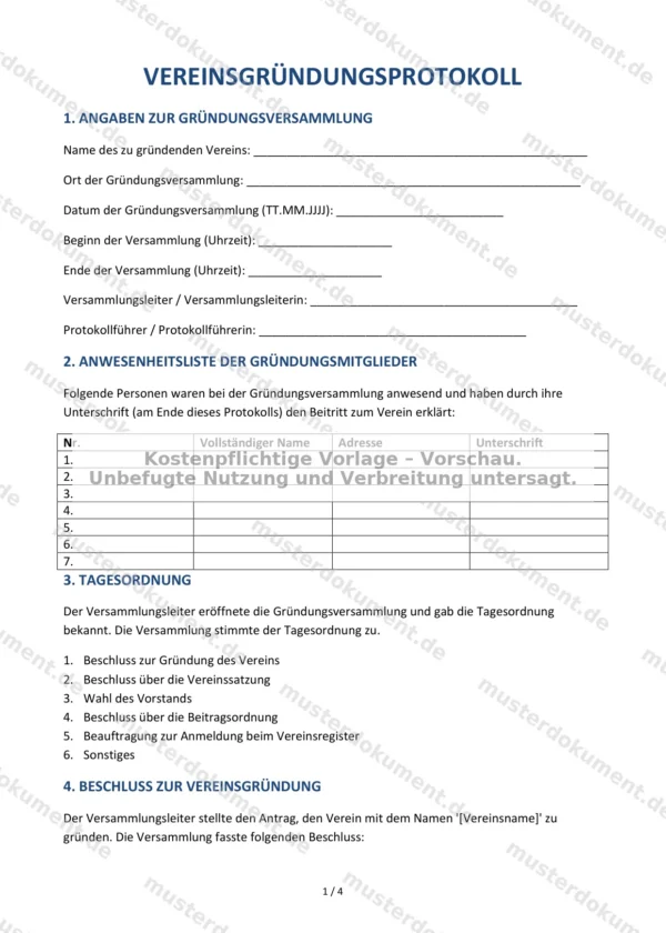 Vereinsgründungsprotokoll — Vorlage Word & PDF