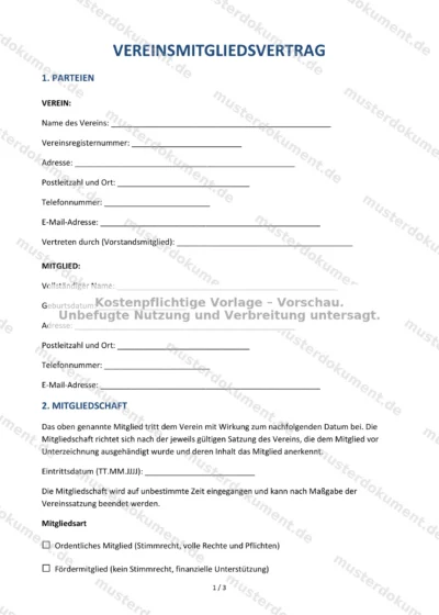 Vereinsmitgliedsvertrag — Vorlage Word & PDF — Vertragsvorlage im DOCX-Format