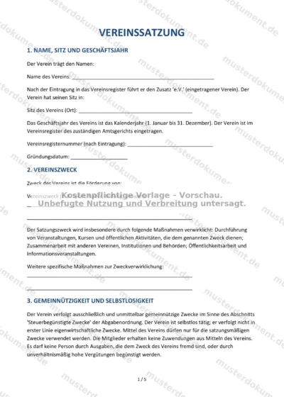 Vereinssatzung — Vorlage Word & PDF — Vertragsvorlage im DOCX-Format