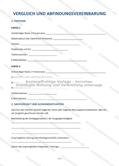 Vergleich und Abfindungsvereinbarung — Vorlage Word & PDF — Vertragsvorlage im DOCX-Format