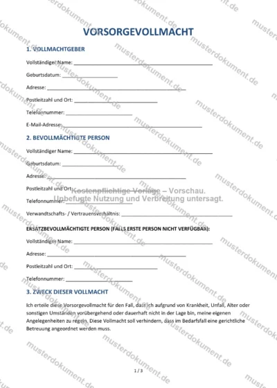 Vorsorgevollmacht — Vorlage Word & PDF — Vertragsvorlage im DOCX-Format