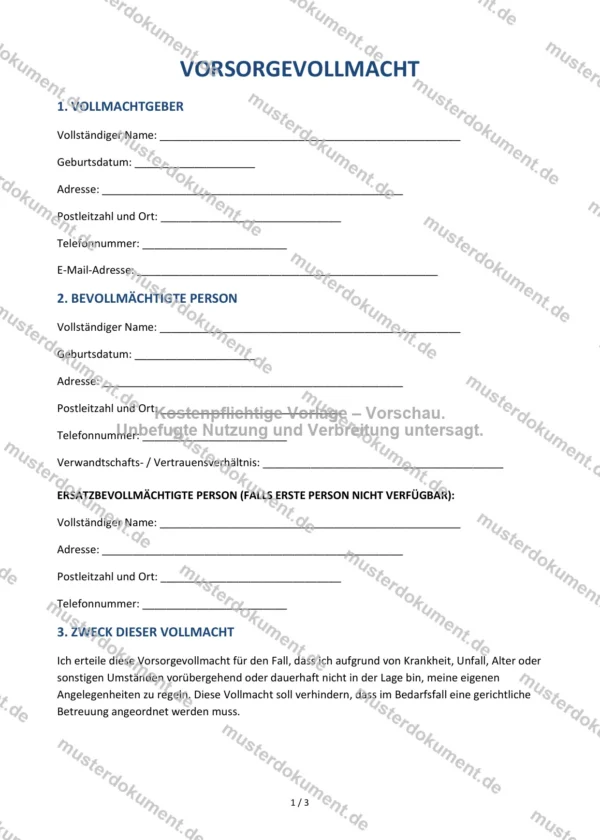 Vorsorgevollmacht — Vorlage Word & PDF