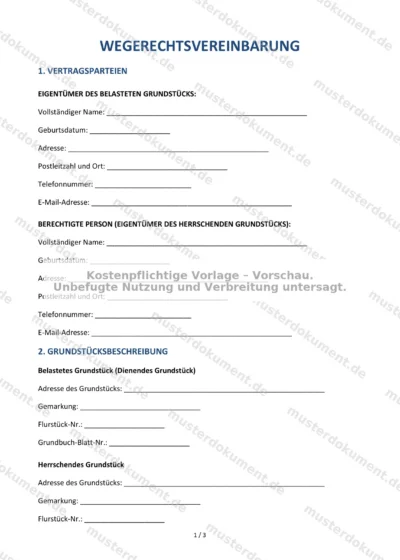 Wegerechtsvereinbarung — Vorlage Word & PDF — Vertragsvorlage im DOCX-Format