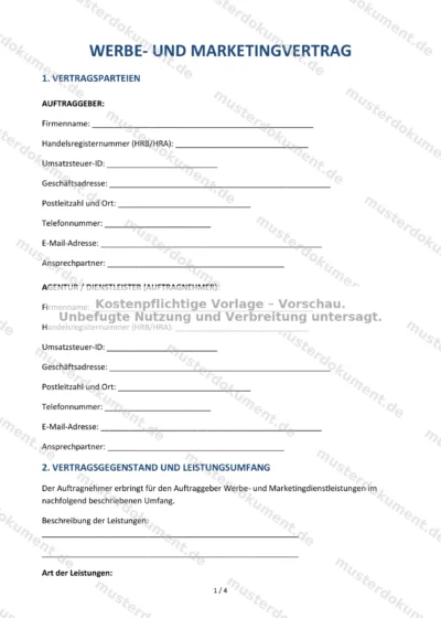 Werbe- und Marketingvertrag — Vorlage Word & PDF — Vertragsvorlage im DOCX-Format