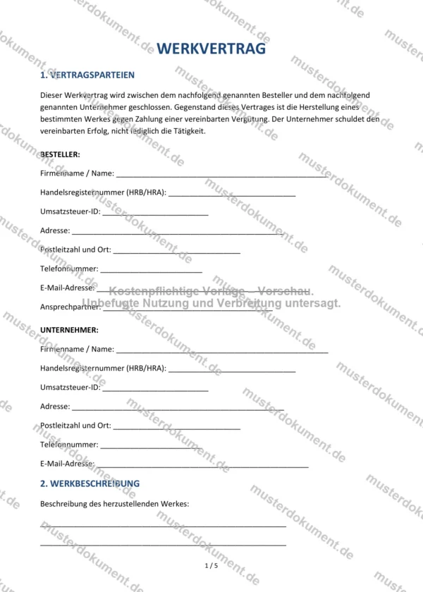 Werkvertrag — Vorlage Word & PDF
