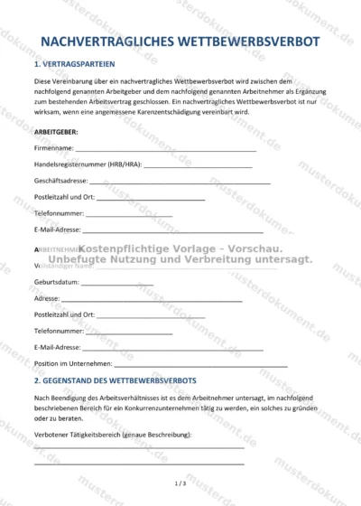 Nachvertragliches Wettbewerbsverbot — Vorlage Word & PDF — Vertragsvorlage im DOCX-Format