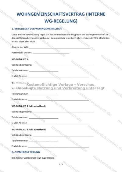 Wohngemeinschaftsvertrag — Vorlage Word & PDF — Vertragsvorlage im DOCX-Format