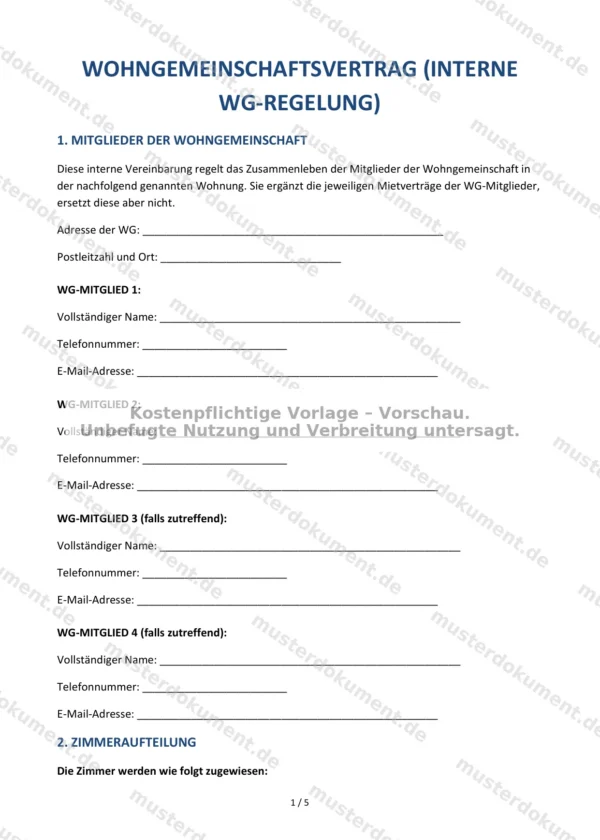 Wohngemeinschaftsvertrag — Vorlage Word & PDF