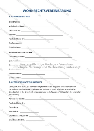 Wohnrechtsvereinbarung — Vorlage Word & PDF — Vertragsvorlage im DOCX-Format